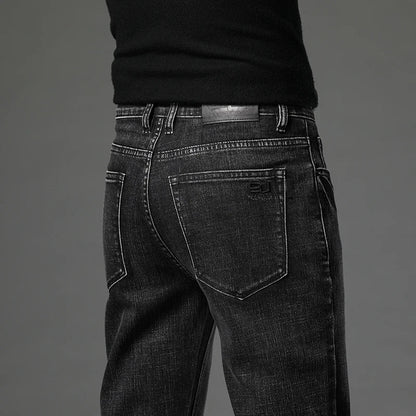 2025 Fall New Men's Cotton Stretch Slim Jeans Straight Version Business Fashion Denim Pants Vintage Blue Brand Trousers Black