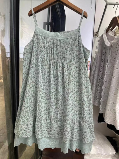 100% Cotton lace embroidery patchwork print slip dress mori girl autumn summer Japan style sweet petticoat dress cute clothes