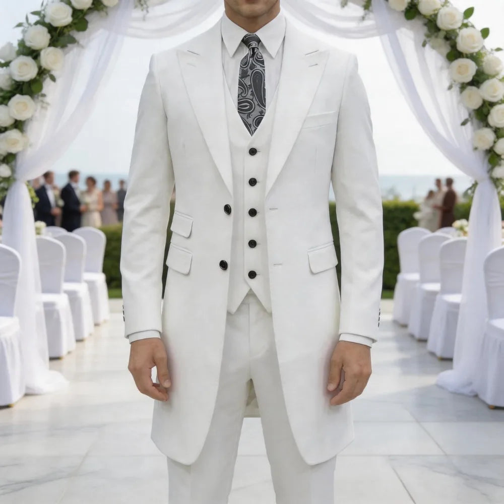 Slim Fit 3 Pieces Formal Men Suits Long Jacket Custom Wedding Tuxedo Business Dress Outfit For Groom Party Wedding Formal Wear