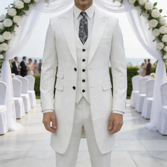 Slim Fit 3 Pieces Formal Men Suits Long Jacket Custom Wedding Tuxedo Business Dress Outfit For Groom Party Wedding Formal Wear
