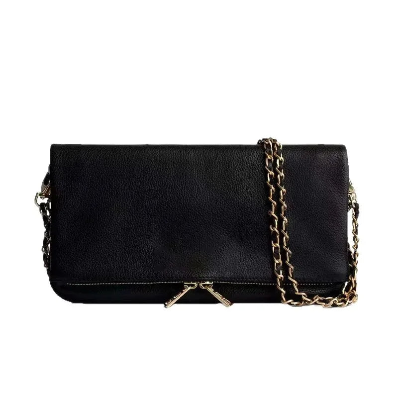 Luxury Design Bag for Women Fashionable Black Leather Ladies Crossbody Bag 2026 New Style Retro Single Shoulder Envelope Bag