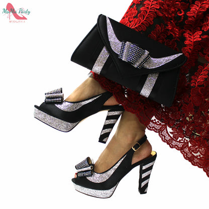 2025 Red Elegant Style Italian Women Shoes Matching Hand Bag Set  Slingbacks Sandals with Platform for Party