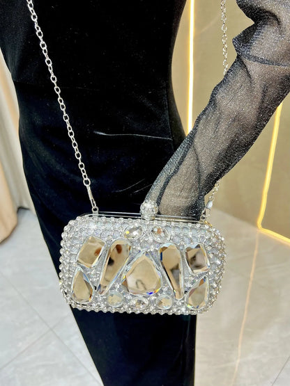 New Glass Diamond Clutch for Women, Exquisite French Rhinestone Evening Handbag, Luxury Lightweight Chain Bag for Formal Party