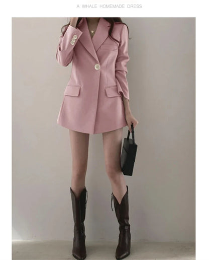 Women Blazer 2025 New Slim Spring Autumn Suit Jackets One Button Long Sleeve Korean Casual Coats Female Blazer Outwear Trend Top