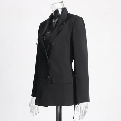 New Arrival Women Back Hollow Out Design Double Breasted Suit Jackets Y2K High Street Streamer Decoration Temperament Coat