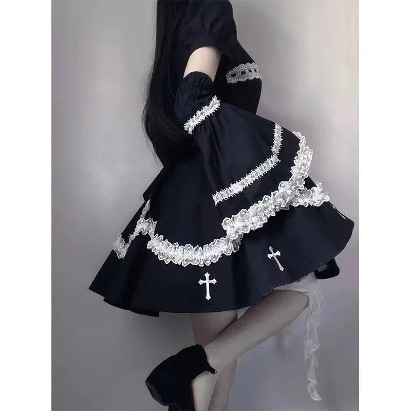 Lolita Cross Color Blo Puffy  Dr k Sle High Waist Princ Gown Long Sve A-Line Silhouette Everyday ...