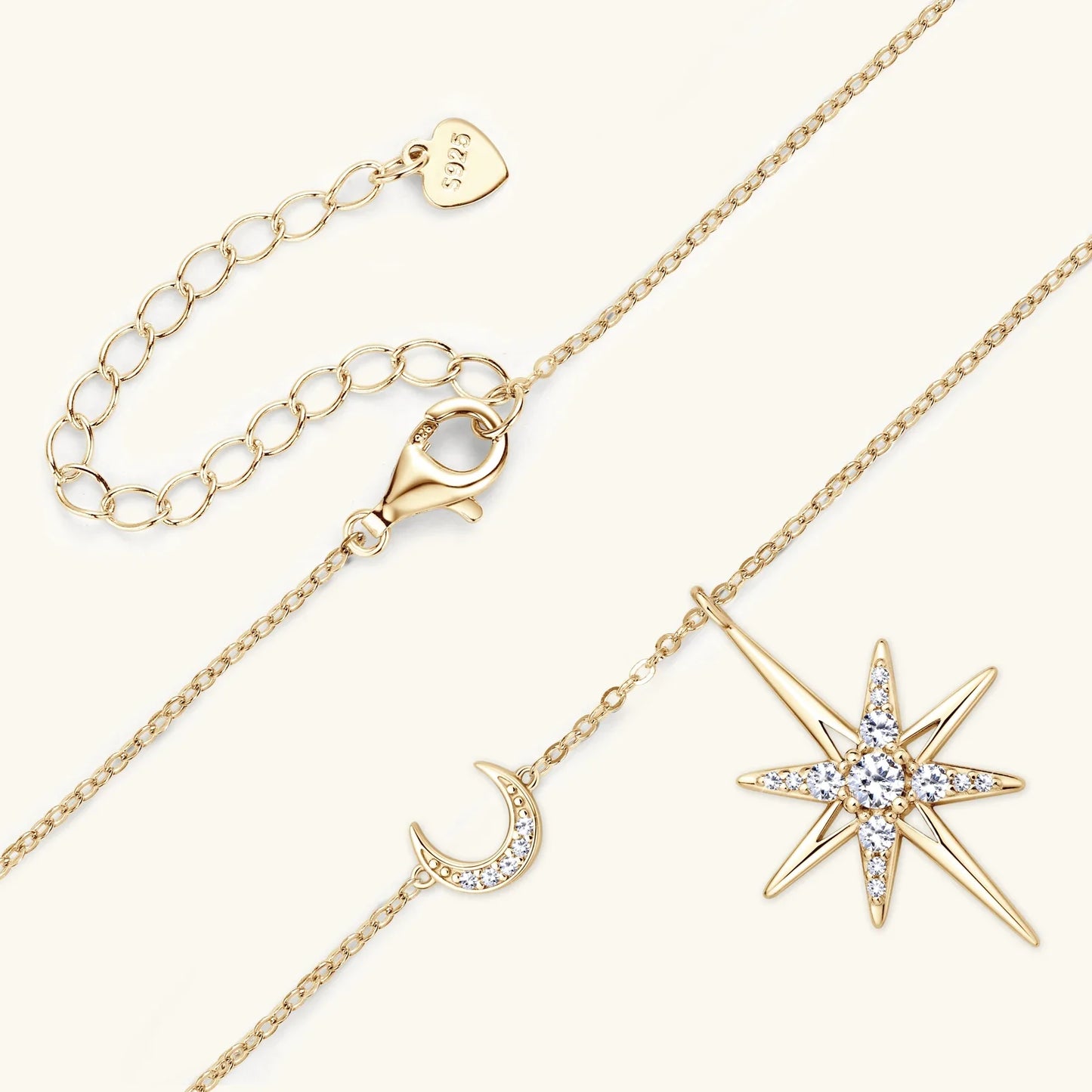 100% 925 Silver Full Moissanite Necklace for Women 18K Gold Plated Star&Moon Pendant Necklace Choker Chain Fine Jewelry Gifts
