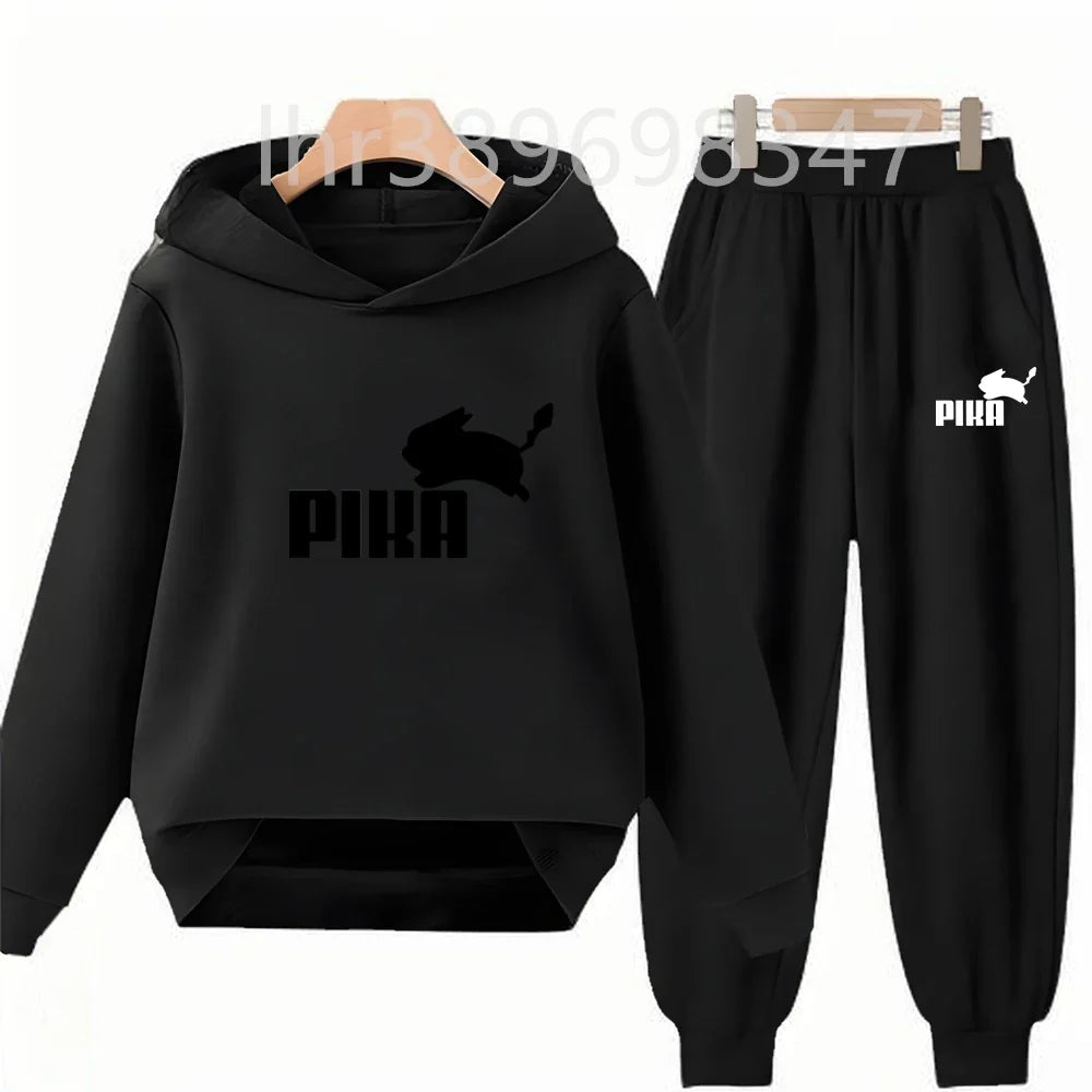 Children's Suit Hoodies Top+Bottom Girls Pink Boy Black Age 3-12 Coat Casual Toddler Sweatshirt Little White Rabbit Clothing