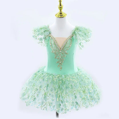 2024 Pink Kids Ballroom Clothing Sequined Flower Tutus Ballet Dress For Girl Modern Dance Tutu Dress Girls Ballet Princess Dress