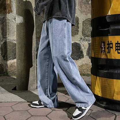2026  Men's Jeans Korean Version Student Casual Pants High Street Straight Loose Wide Leg Jeans Black Grey  Blue Baggy Jeans