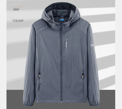 Summer Outdoor Quick Dry Sun-Protective Thin Jacket Men Hiking Fishing Cycling Hooded Gym Sport Windbreaker Ultra Light Coats