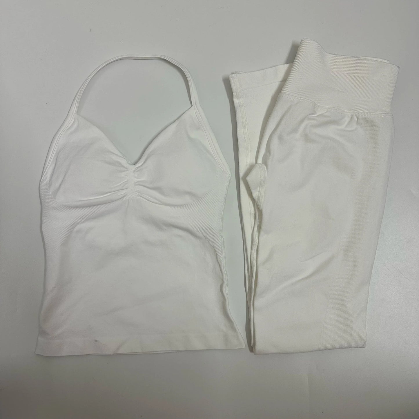 Set of 2 pieces of women's yoga mesh, sleeveless tops with open back, high-waisted gym suit, fitness clothing, yoga set