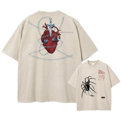 Anime Hunter X Hunter Hisoka And Chrollo Logo Washed Graphic TShirt Men Vintage T-Shirts Casual Cotton Streetwear Harajuku Top