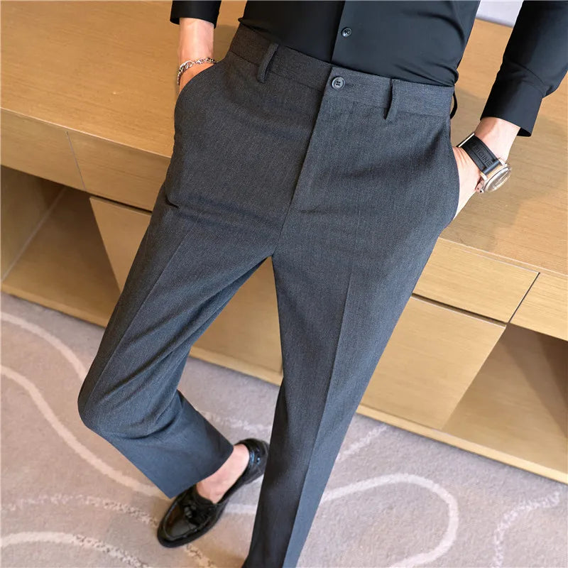2026 Spring Summer New Men's Casual Pants Luxury Slim Fit Solid Color Fashion Business Suit Pants Formal Office Social Trousers