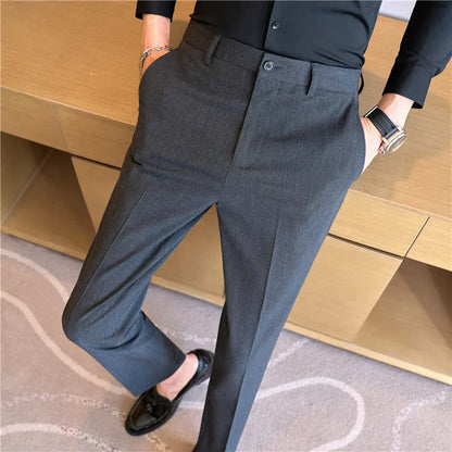 2026 Spring Summer New Men's Casual Pants Luxury Slim Fit Solid Color Fashion Business Suit Pants Formal Office Social Trousers