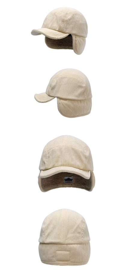Versatile Retro Bomber Hats Fleece-Lined Warm Corduroy Caps Windproof Earflap Lei Feng Caps Autumn Winter Men Women Wear
