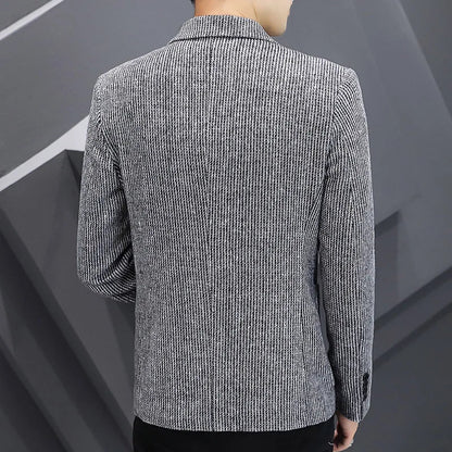Blazer New Men's Fashion Business Vertical Strip Gentleman Slim Wool Shopping Outdoor Performance Wedding Banquet Casual Blazer