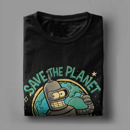 Men Women Futuramas Save thr Planet T Shirt  Pure Cotton Clothes Fun Short Sleeve O Neck Tees Gift Idea T-Shirts