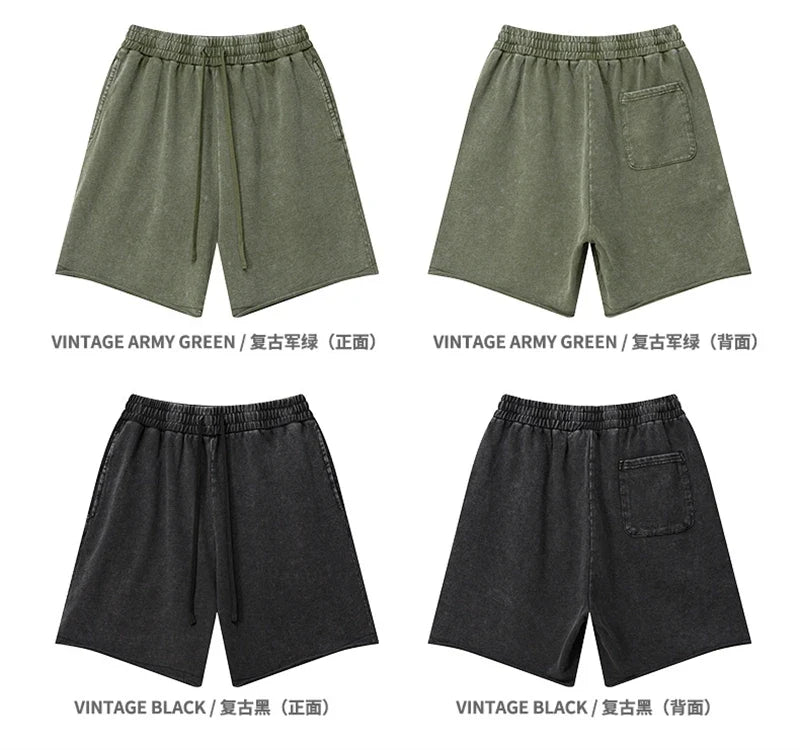New 2025 Men Summer Loose Edge Washed Cotton Shorts Unisex Retro High Street Distressed 330gsm Shorts Brand Clothes HY1056