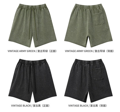 New 2025 Men Summer Loose Edge Washed Cotton Shorts Unisex Retro High Street Distressed 330gsm Shorts Brand Clothes HY1056