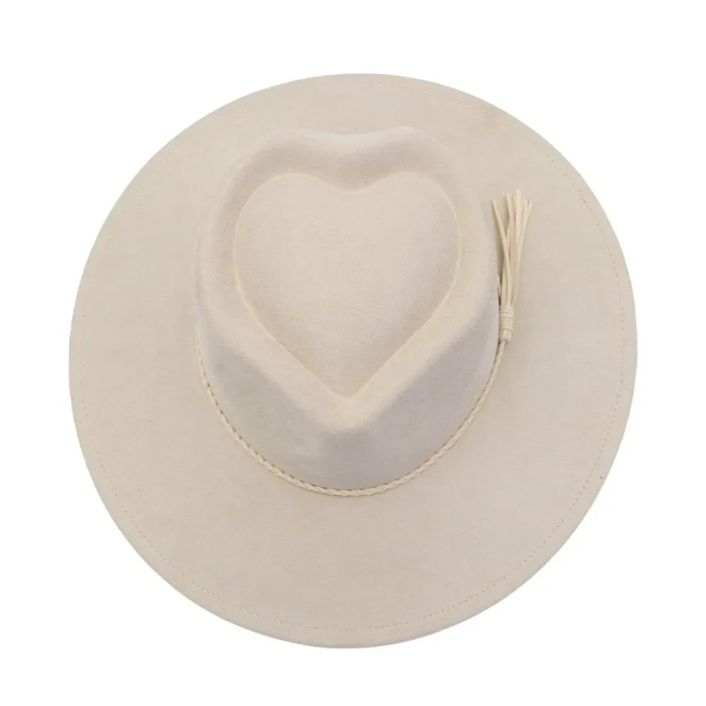 Fashion Heart Design Vegan Suede Hat Wide Brim Blank Style Wide Brim Hat Fedora Hat