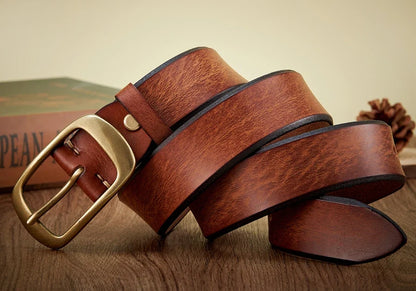3.8 CM High Quality Pure Cowhide Thick Real Genuine Leather Men's Fashion Brass Buckle Belts Luxury Brand Jeans Belts for Men