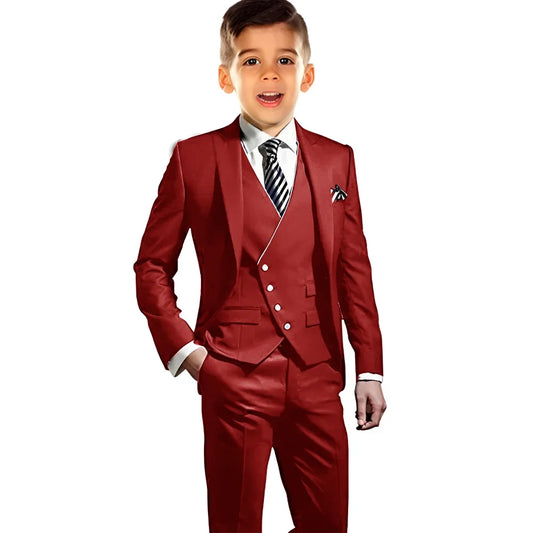 Boys Elegant Peak Lapel Suit Set 3 Pieces Birthday Party Outfit,Autumn Long Sleeve Tuxedo Wedding Guest Clothes,Plus Size Suits