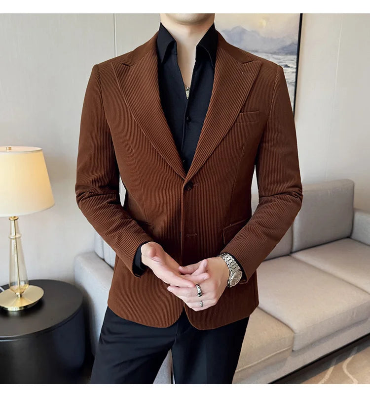Stripe Suit Jacket For Men Autumn Winter Business Slim Fit Tailcoat Formal Wedding Party Fashion Casual Suit Coat 4XL-M