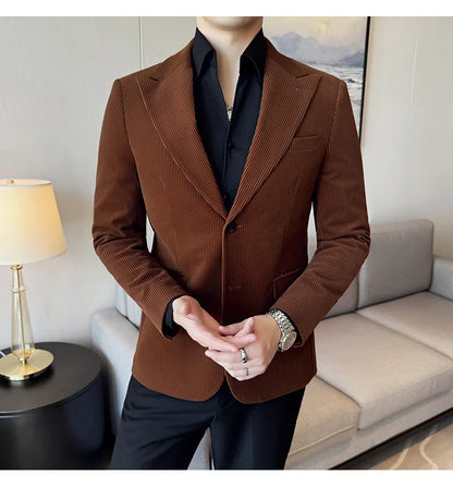 Stripe Suit Jacket For Men Autumn Winter Business Slim Fit Tailcoat Formal Wedding Party Fashion Casual Suit Coat 4XL-M