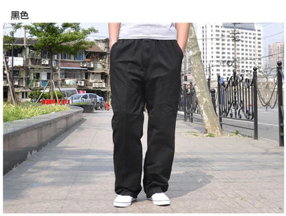 Spring Men cargo cotton pants pocket large size big 8XL 10XL 9XL 140KG loose out door casual safari style pants black 46 48 50