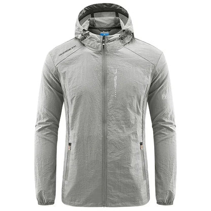 Men's UPF 50+ UV Protection Windbreaker Quick Dry Jacket Outdoor Sun-Protective Thin Hiking Fishing Cycling Hooded Sport Light