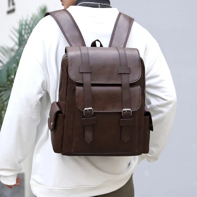2023 Men Backpack PU Leather Bagpack Large Laptop Backpacks Male Mochilas Black Schoolbag For Teenagers Boys Brown Sac A Dos