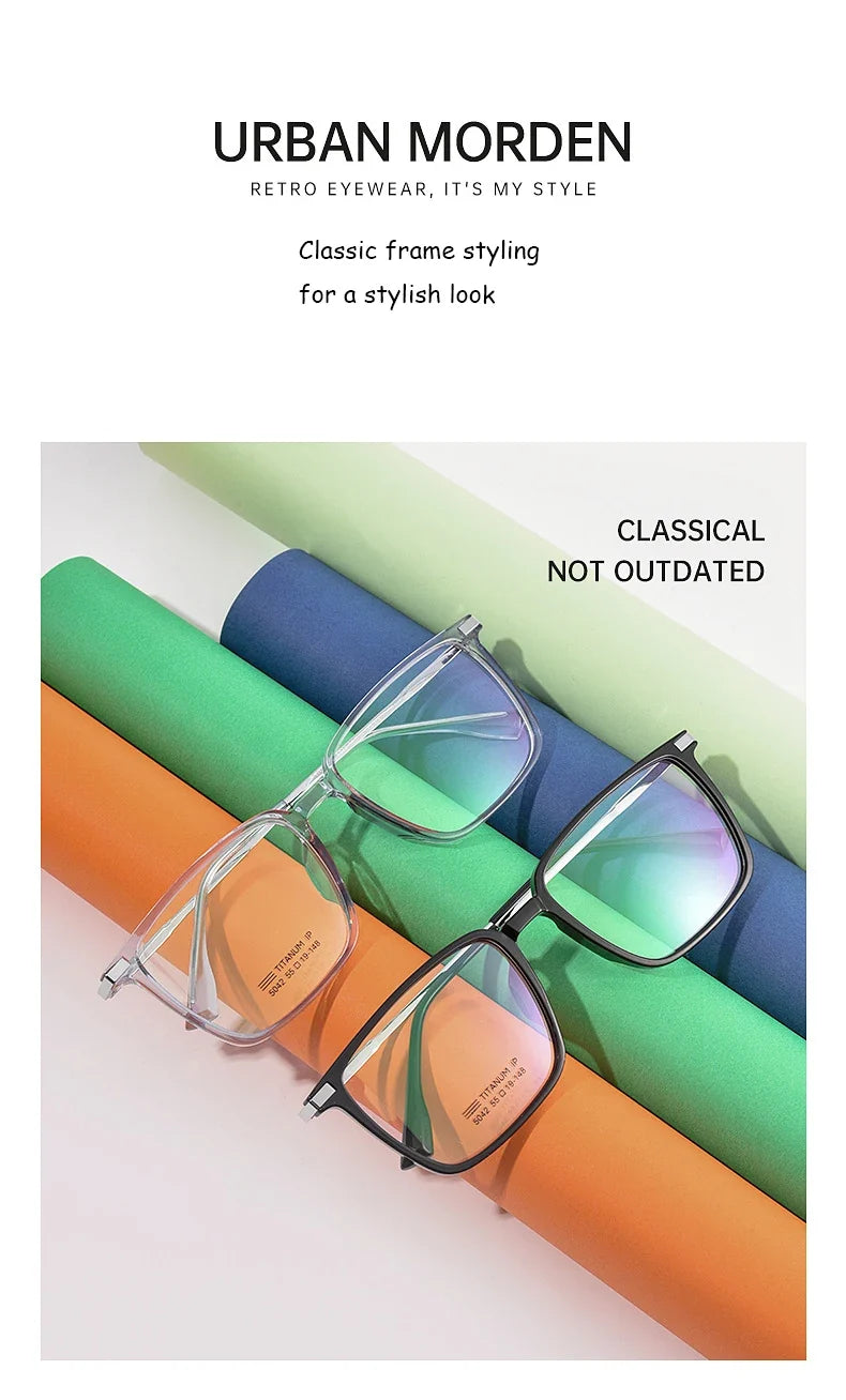 Men's Classic Titanium Square Frames Anti-Blue Light Reading Glasses Men Myopia Hyperopia Customizable Prescription 5042X