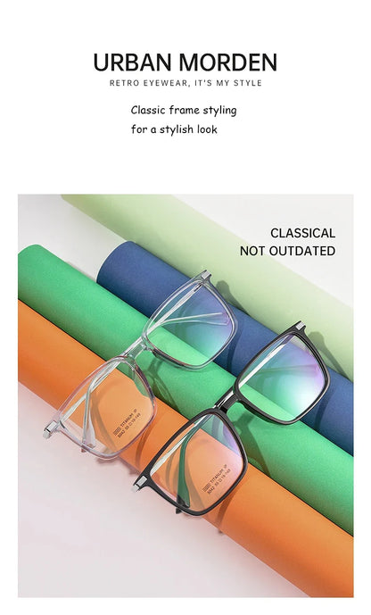 Men's Classic Titanium Square Frames Anti-Blue Light Reading Glasses Men Myopia Hyperopia Customizable Prescription 5042X