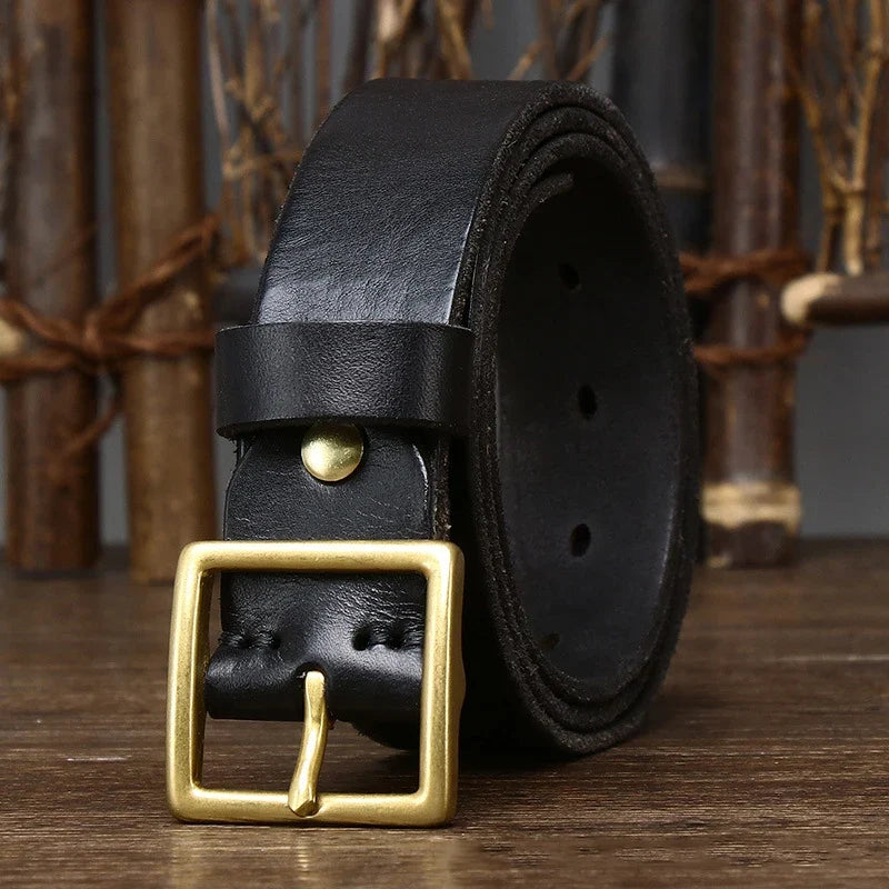 3.3CM Pure Cowhide Genuine Leather for Men's Women High Quality Jeans Brass Buckle Belts Cowboy Fashion Designer Matching Belt
