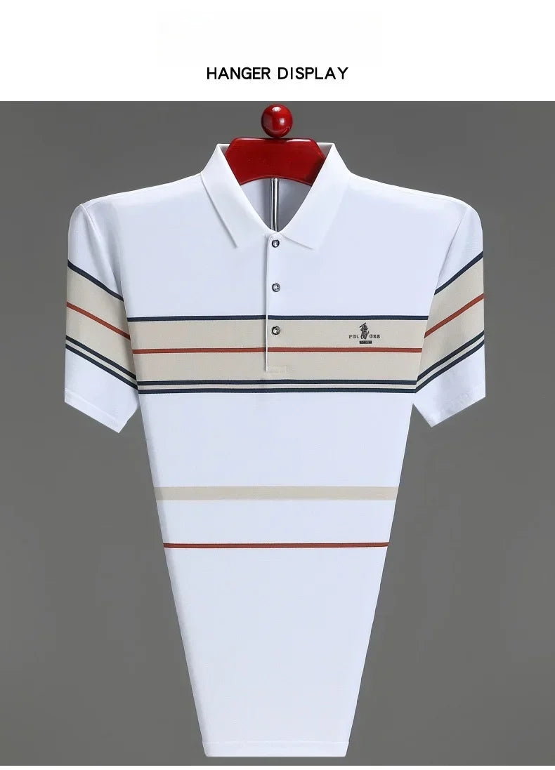 Luxury men's short sleeved polo shirt summer fashion hot selling striped top badge original design golf casual business T-shirt