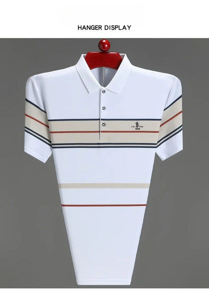 Luxury men's short sleeved polo shirt summer fashion hot selling striped top badge original design golf casual business T-shirt