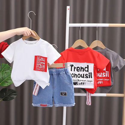 New Baby Summer Clothing Toddler Children Boy Short Sleeve Causal Letter T-shirt Pants Fashion Infant Clothes 2pcs/Set Tracksuit