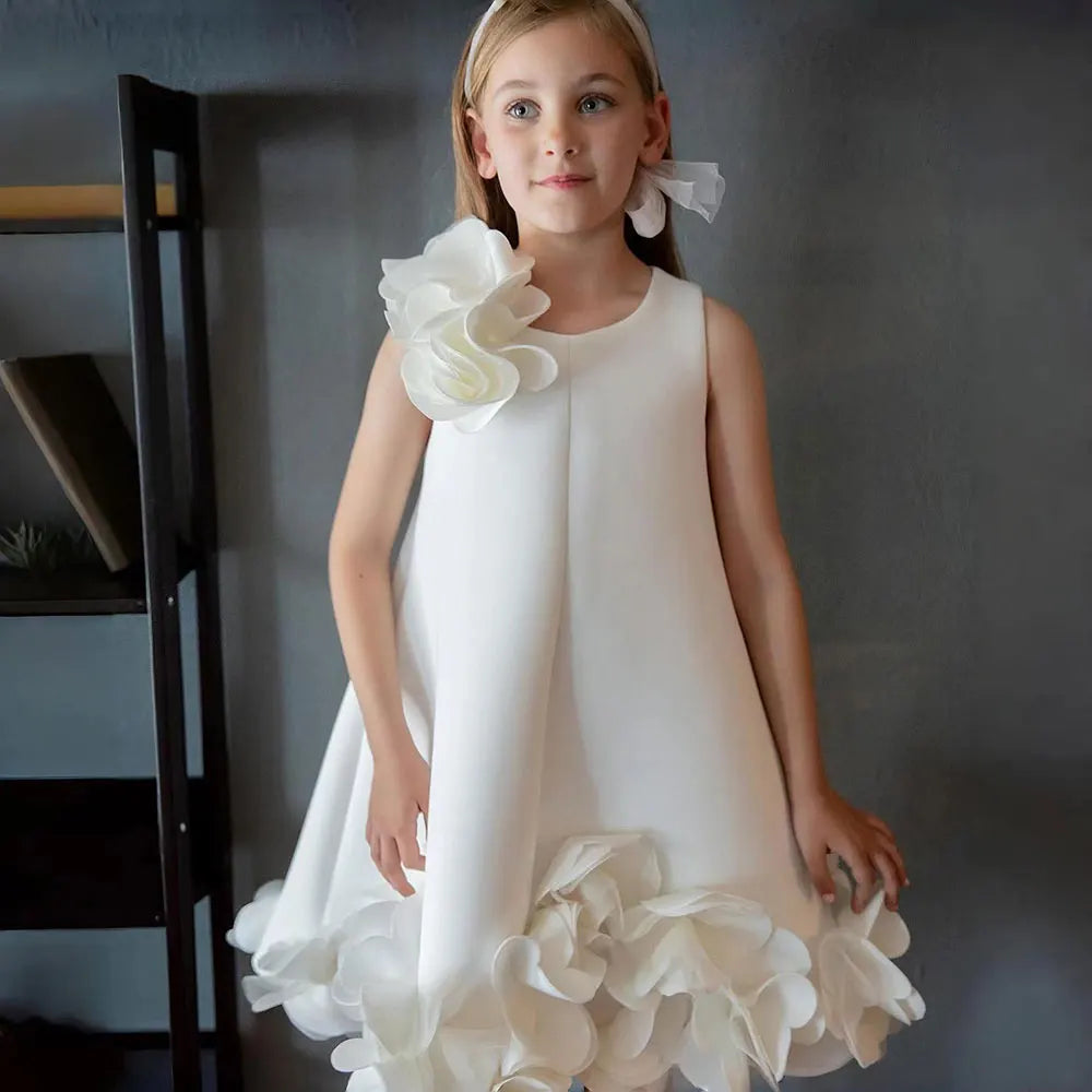 J073 Elegant White Dubai Girl Dress Pink Eid al-Fitr Baby Children Clothes for Wedding Birthday Holiday Party 2025