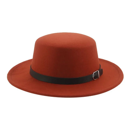 Felted Men Hats Solid Flat Top Belt Band Classic Simple Fedora Hats Khaki Camel Black White Red Casual Formal Dress Winter Hats