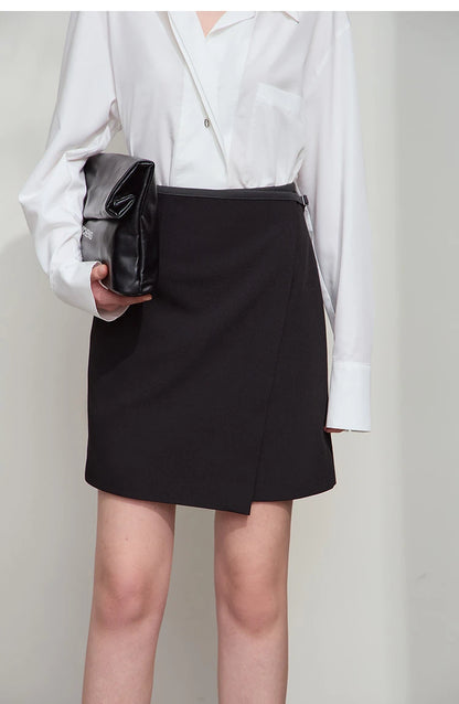 Minimalist Women's Skirt 2025 Spring New Office Lady Versatile Fashion Asymmetric Wrinkle A-line Half-body Skirt 12511092