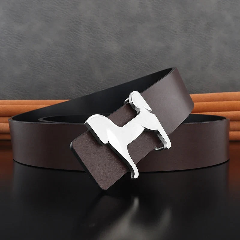 High grade Stainless steel horse slide buckle men belts 3.8cm wide genuine leather Waistband cowboy casual ceinture homme