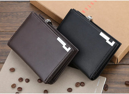 Men's Short Wallet Card Clips Zipper Slim Blocking Multi-Card Slots PU Leather Large Capacity Wallets for Men
