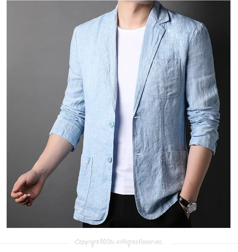 Spring Summer 2025 New High-quality Men's Fashion Handsome Linen Suit Thin Men's Coat