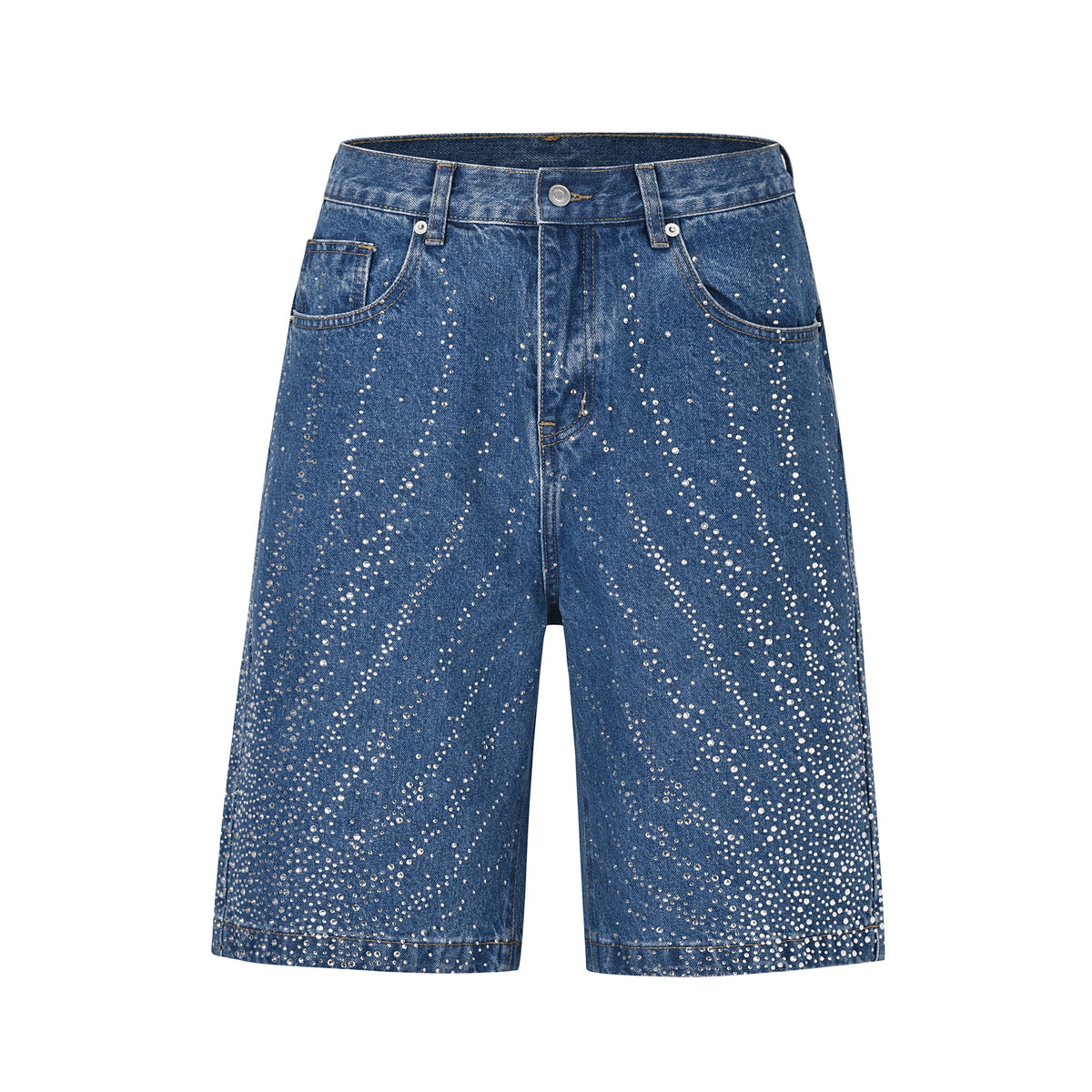 Full Rhinestone Print Washed Blue Baggy Jeans Mens and Women Ropa Hombre Streetwear Solid Casual Denim Trousers Loose Cargos