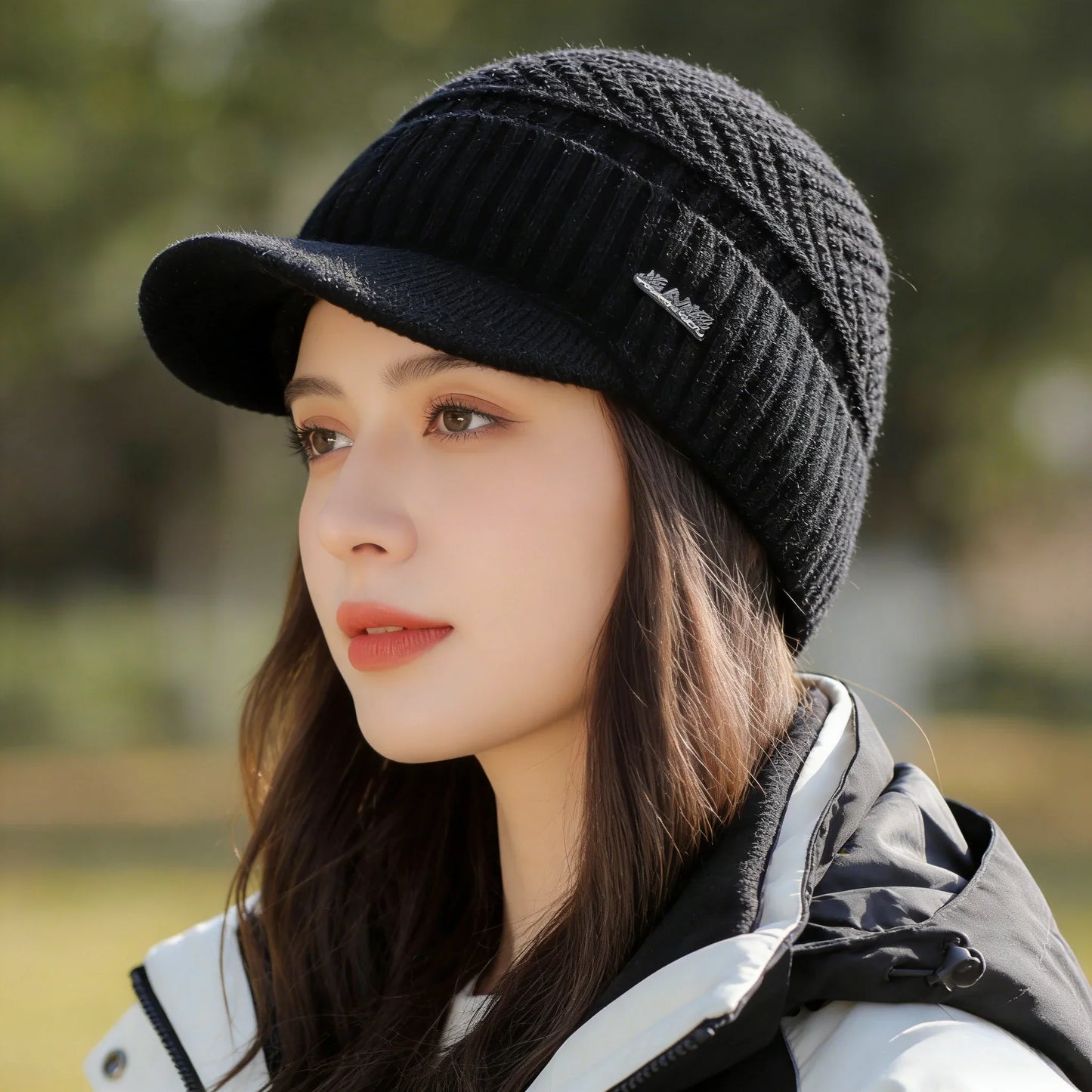 Unisex Warm Winter Hats Stylish Add Fur Lined Soft Beanie Cap With Brim Thick Winter Knitted Hats For Men & Women Dropshipping