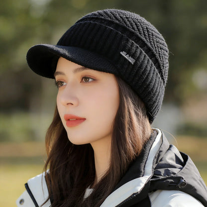 Unisex Warm Winter Hats Stylish Add Fur Lined Soft Beanie Cap With Brim Thick Winter Knitted Hats For Men & Women Dropshipping