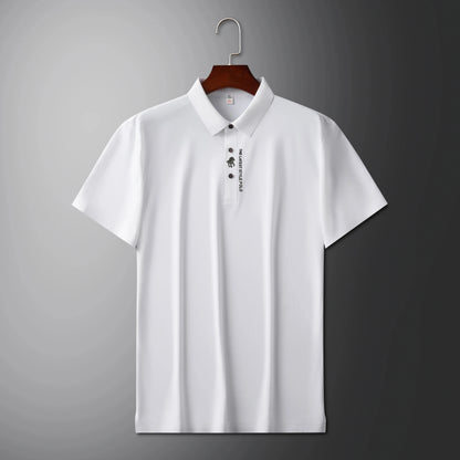 High quality silk breathable short sleeve POLO shirt men's lapel top 2024 summer new light luxury brand printed casual T-shirt