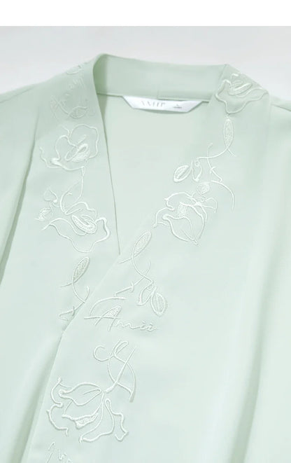 Chiffon Women's Blouse 2025 Autumn New V-neck Letter Embroidered Top Elegant Lantern Sleeve Loose Women's Shirt 12421028