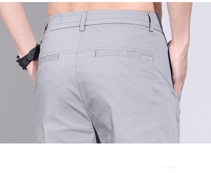 Ultra-thin Elastic Men's Casual Pants 2024 Summer Ice Silk Cotton Fashion Slim Straight Business Trousers Black Gray Khaki